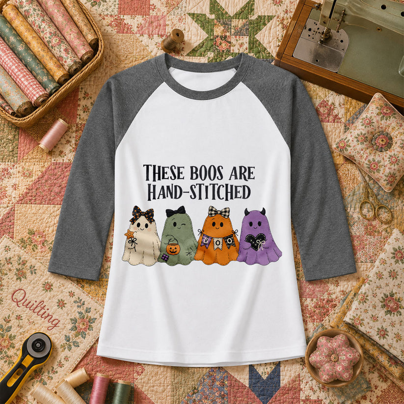 These Boos Are Hand-Stitched Ghost Halloween Raglan Sleeve - Deep Heather
