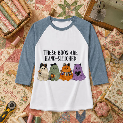 These Boos Are Hand-Stitched Ghost Halloween Raglan Sleeve - Denim