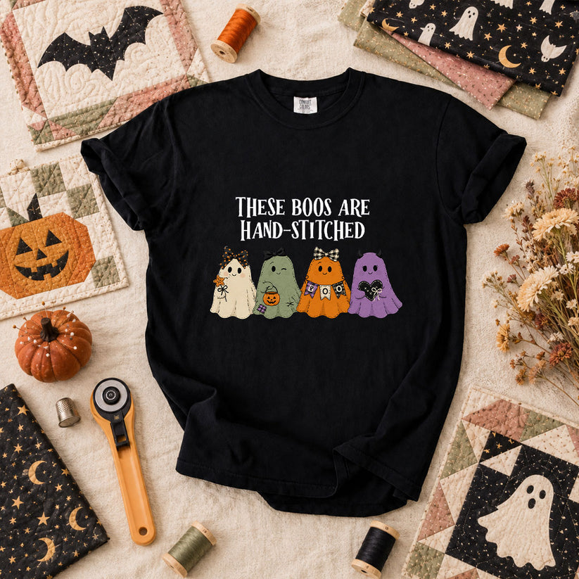 These Boos Are Hand-Stitched Ghost Halloween T-Shirt - Black