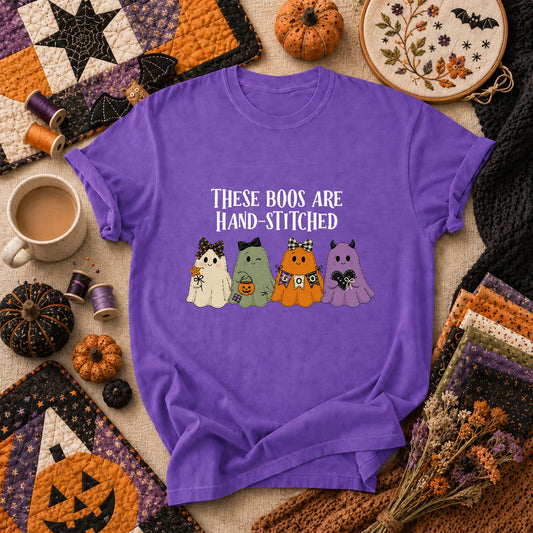 These Boos Are Hand-Stitched Ghost Halloween T-Shirt - Heather Team Purple