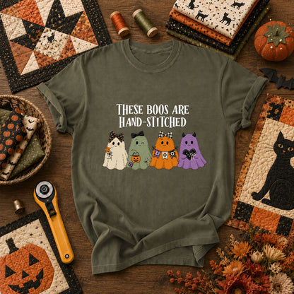 These Boos Are Hand-Stitched Ghost Halloween T-Shirt - Military Green
