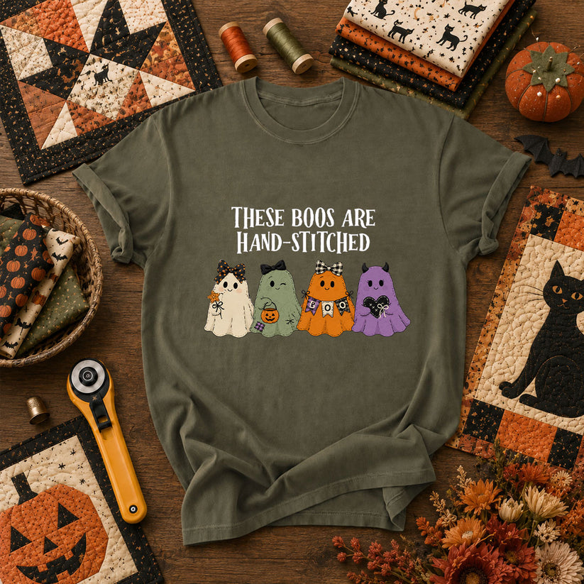 These Boos Are Hand-Stitched Ghost Halloween T-Shirt - Military Green