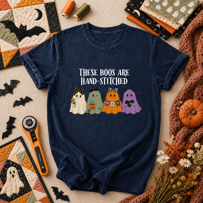 These Boos Are Hand-Stitched Ghost Halloween T-Shirt - Navy
