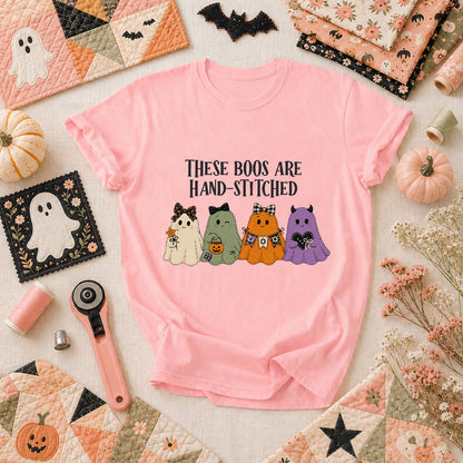 These Boos Are Hand-Stitched Ghost Halloween T-Shirt - Pink