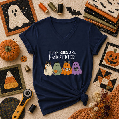 These Boos Are Hand-Stitched Ghost Halloween Women's V-Neck - Navy