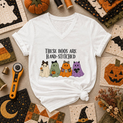 These Boos Are Hand-Stitched Ghost Halloween Women's V-Neck - White
