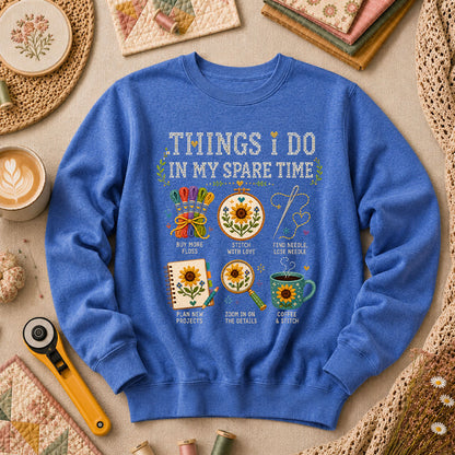 Things I Do In My Spare Time Cross Stitch Long Sleeve - Heather True Royal