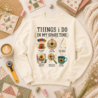 Things I Do In My Spare Time Cross Stitch Long Sleeve - Natural