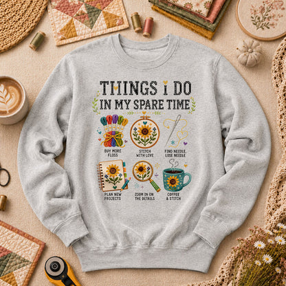 Things I Do In My Spare Time Cross Stitch Long Sleeve - Sport Grey