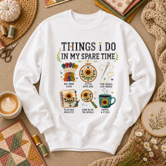 Things I Do In My Spare Time Cross Stitch Long Sleeve - White