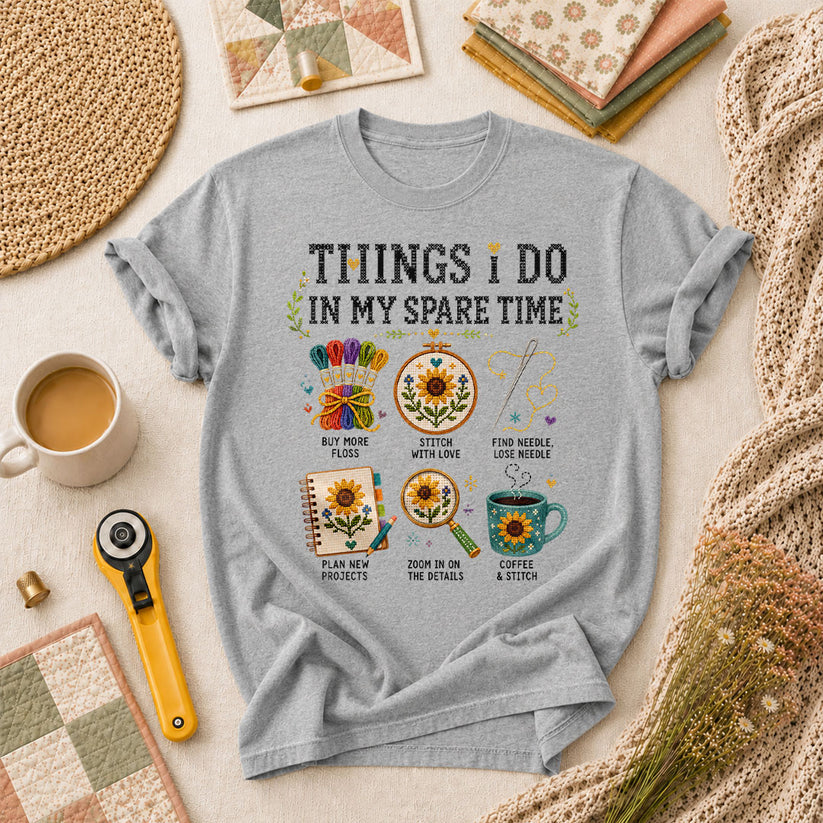 Things I Do In My Spare Time Cross Stitch T-Shirt - Athletic Heather