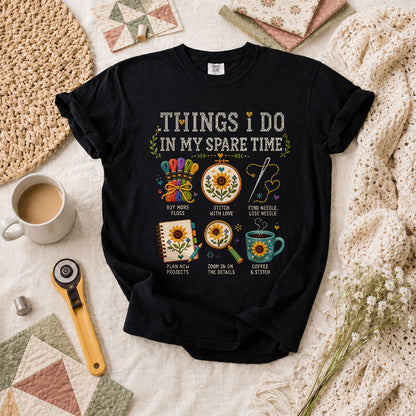 Things I Do In My Spare Time Cross Stitch T-Shirt - Black