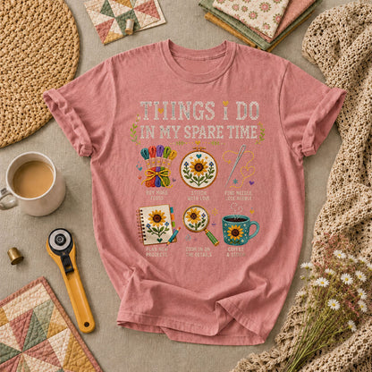 Things I Do In My Spare Time Cross Stitch T-Shirt - Heather Mauve