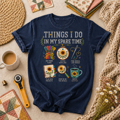 Things I Do In My Spare Time Cross Stitch T-Shirt - Navy
