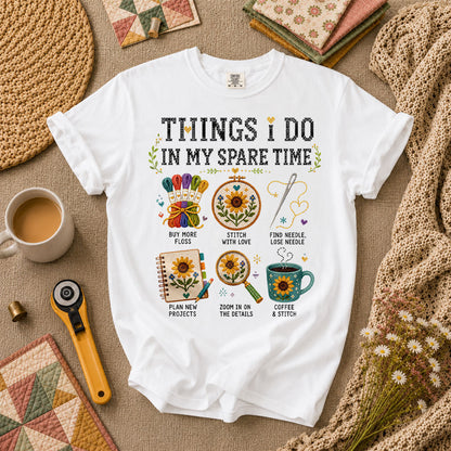 Things I Do In My Spare Time Cross Stitch T-Shirt - White