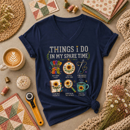 Things I Do In My Spare Time Cross Stitch Women's V-Neck - Navy