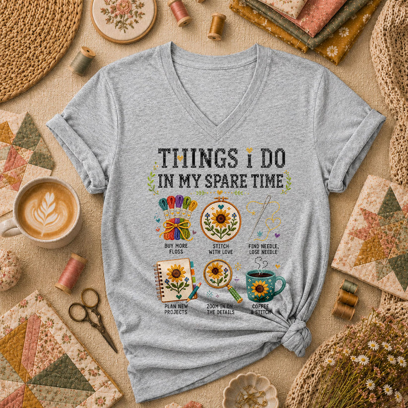 Things I Do In My Spare Time Cross Stitch Women's V-Neck - Sport Grey