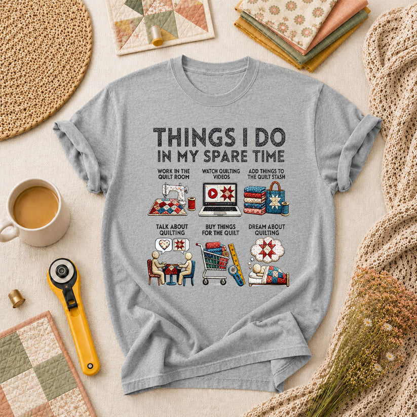 Things I Do In My Spare Time Quilt T-Shirt - Athletic Heather