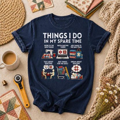 Things I Do In My Spare Time Quilt T-Shirt - Navy