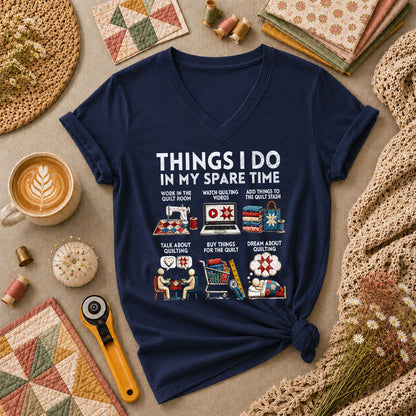 Things I Do In My Spare Time Quilt Women's V-Neck - Navy