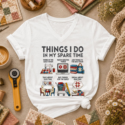 Things I Do In My Spare Time Quilt Women's V-Neck - White