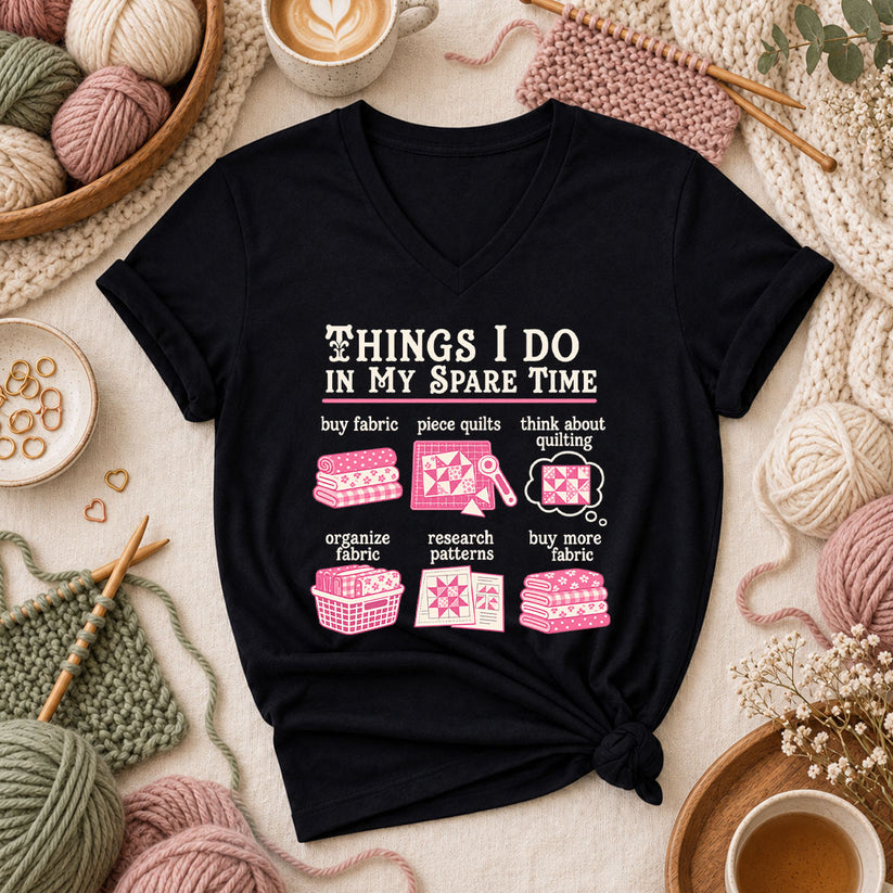 Things I Do In My Spare Time Quilting Women's V-Neck - Black
