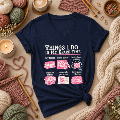 Things I Do In My Spare Time Quilting Women's V-Neck - Navy