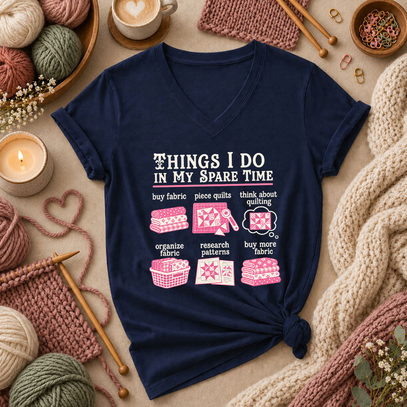 Things I Do In My Spare Time Quilting Women's V-Neck - Navy