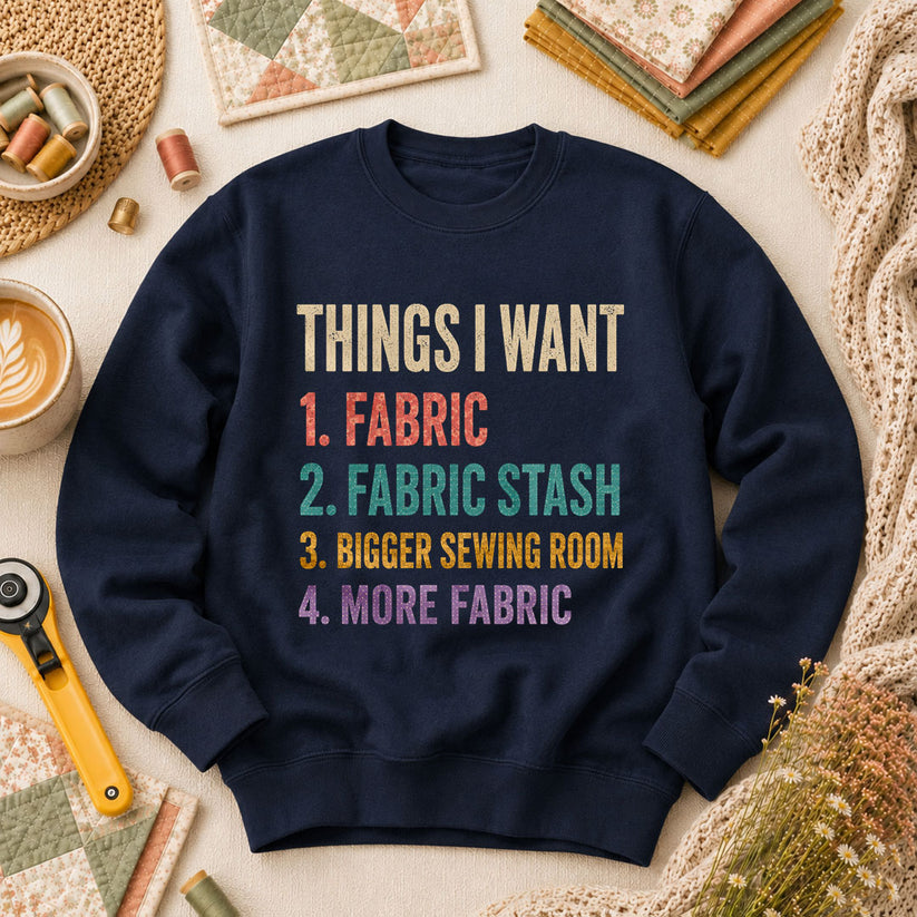 Things I Want Fabric List Long Sleeve - Navy