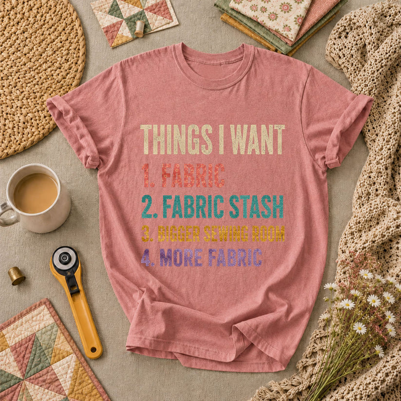 Things I Want Fabric List T-Shirt - Heather Mauve