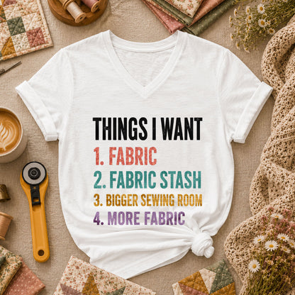Things I Want Fabric List Women's V-Neck - White