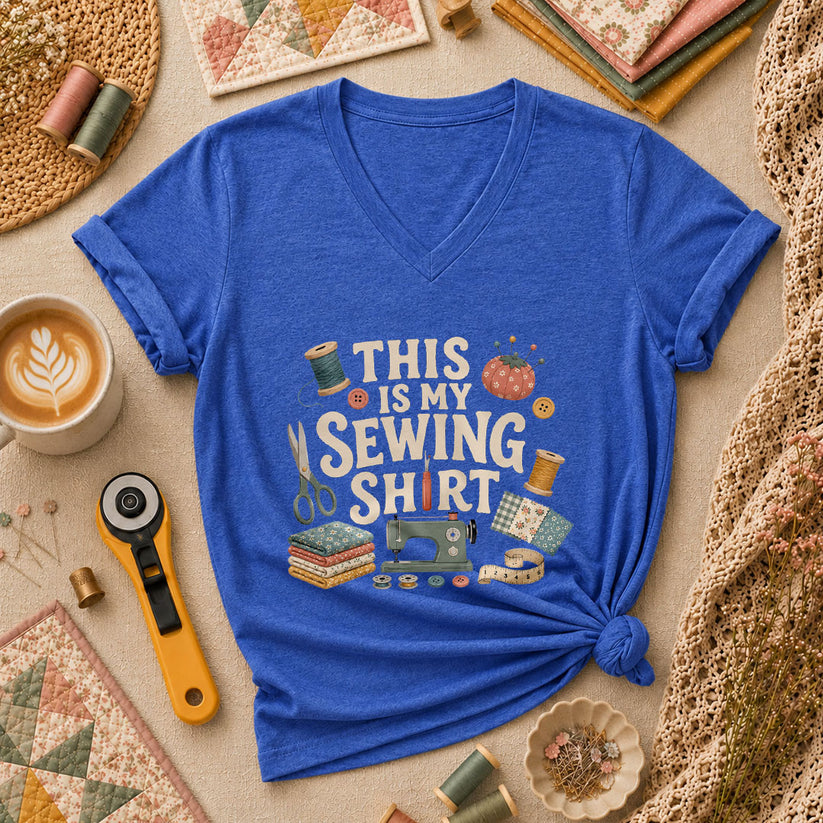 This Is My Sewing Shirt Women's V-Neck - Heather True Royal