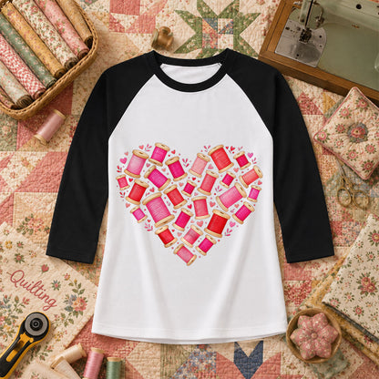 Thread Spool Heart Sewing Love Raglan Sleeve - Black