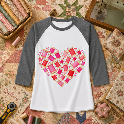 Thread Spool Heart Sewing Love Raglan Sleeve - Deep Heather