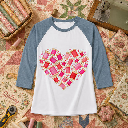 Thread Spool Heart Sewing Love Raglan Sleeve - Denim