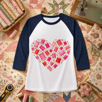 Thread Spool Heart Sewing Love Raglan Sleeve - Navy