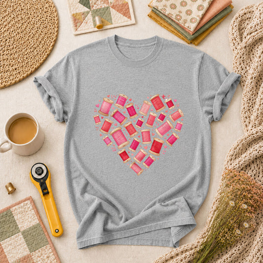 Thread Spool Heart Sewing Love T-Shirt - Athletic Heather