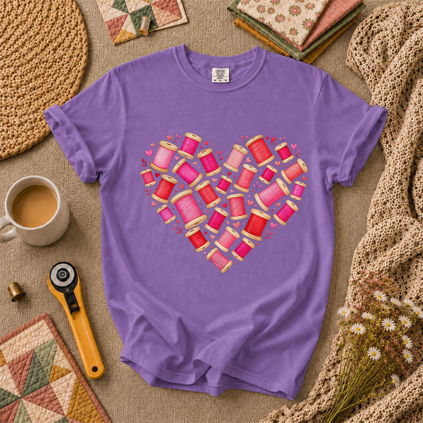 Thread Spool Heart Sewing Love T-Shirt - Heather Team Purple