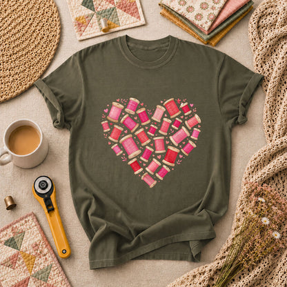 Thread Spool Heart Sewing Love T-Shirt - Military Green