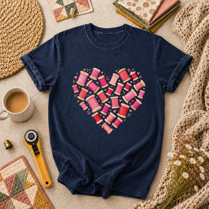 Thread Spool Heart Sewing Love T-Shirt - Navy