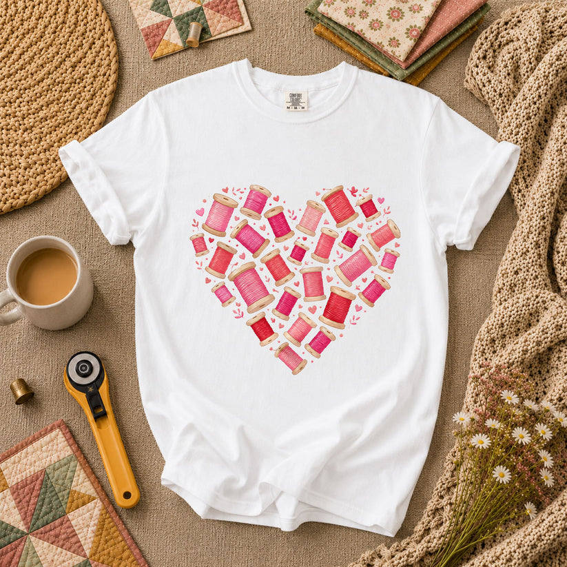 Thread Spool Heart Sewing Love T-Shirt - White