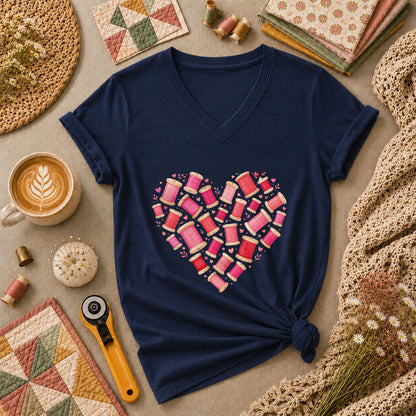 Thread Spool Heart Sewing Love Women's V-Neck - Navy