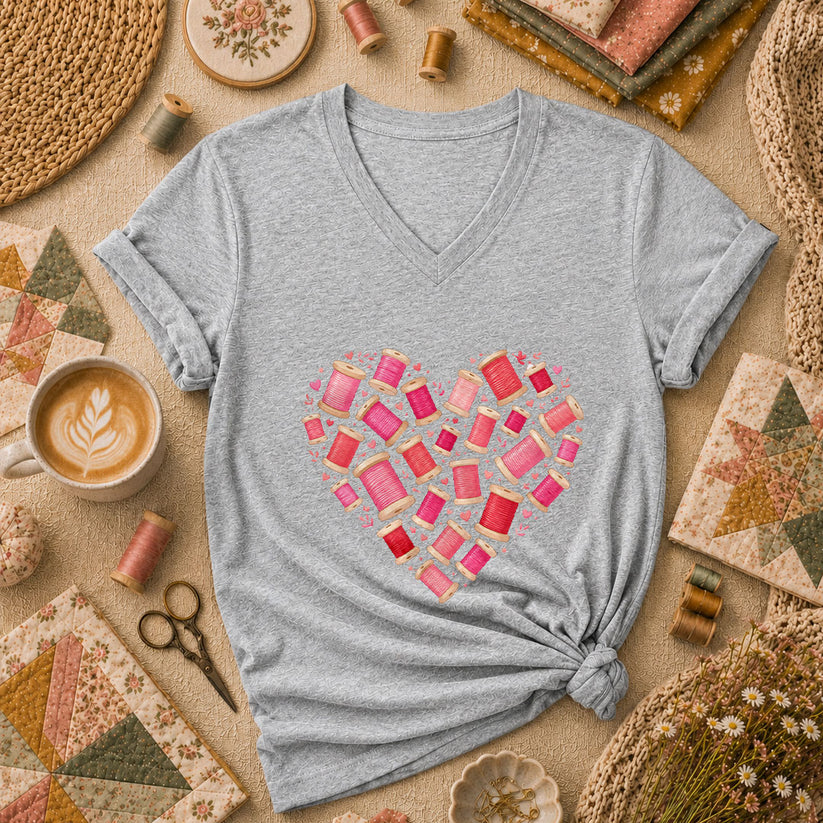 Thread Spool Heart Sewing Love Women's V-Neck - Sport Grey