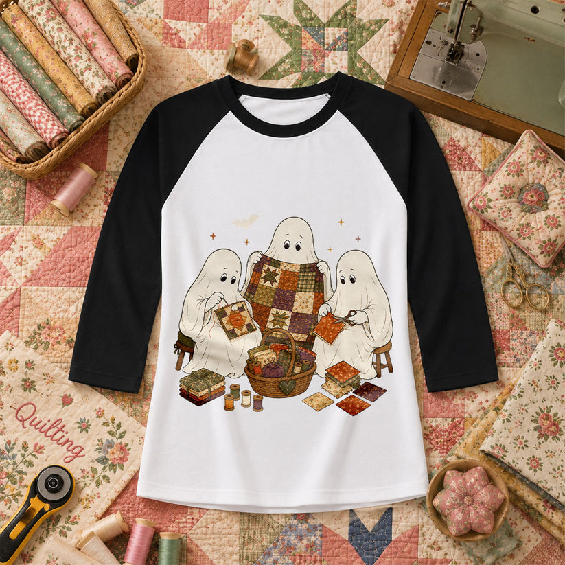 Three Ghosts Quilting Bee Halloween Raglan Sleeve - Black