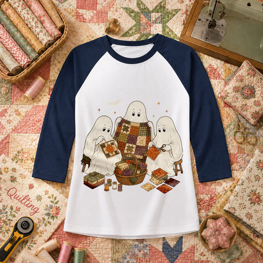 Three Ghosts Quilting Bee Halloween Raglan Sleeve - Navy
