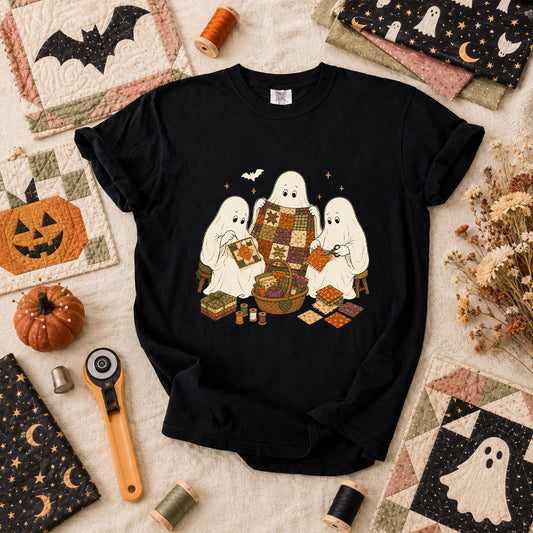 Three Ghosts Quilting Bee Halloween T-Shirt - Black