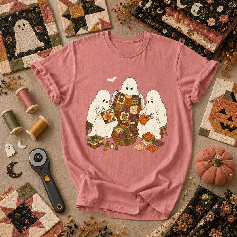 Three Ghosts Quilting Bee Halloween T-Shirt - Heather Mauve