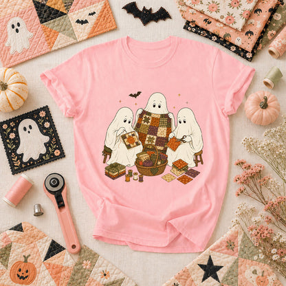 Three Ghosts Quilting Bee Halloween T-Shirt - Pink