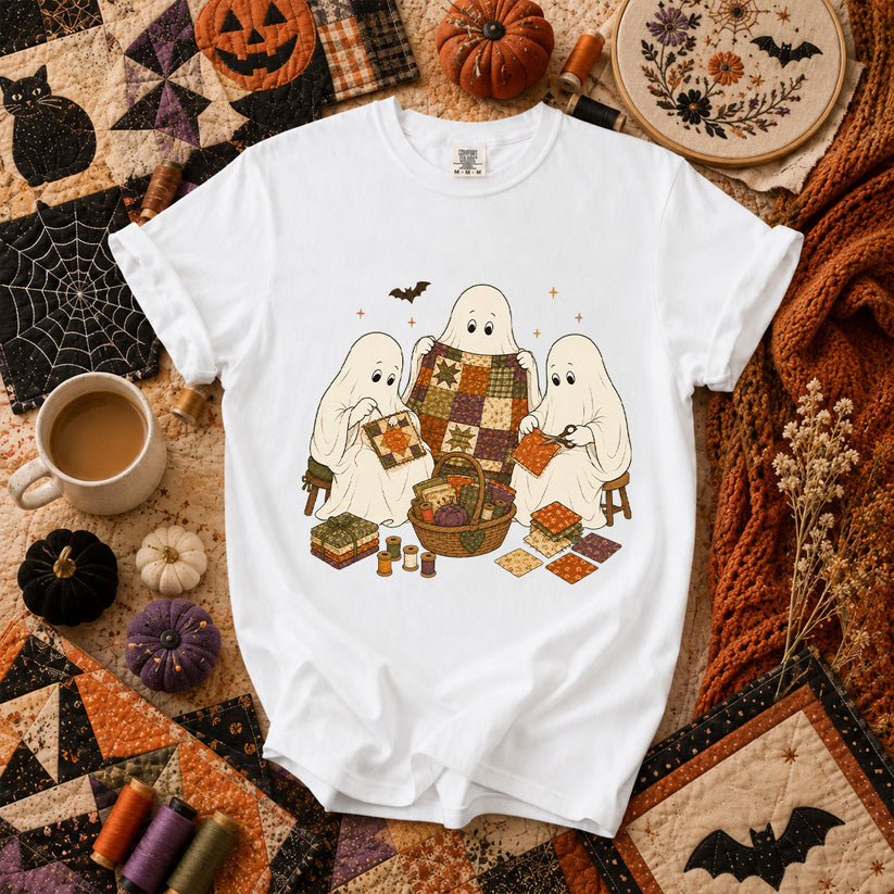 Three Ghosts Quilting Bee Halloween T-Shirt - White