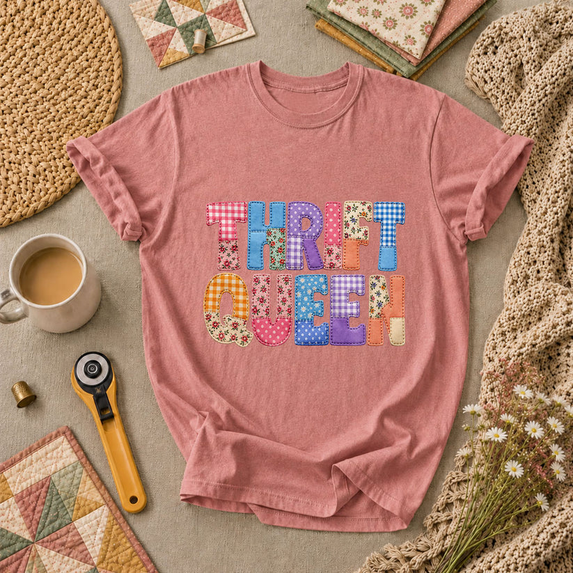 Thrift Queen Vintage Quilter T-Shirt - Heather Mauve